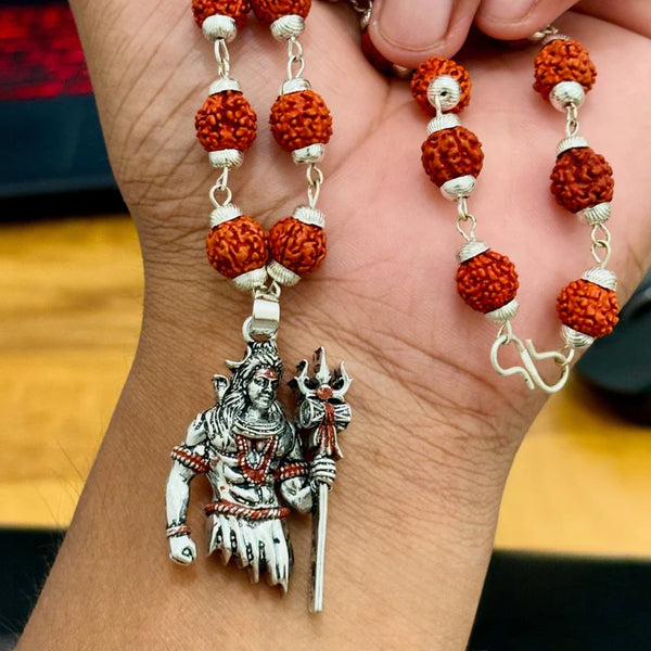 Lord Shiva Pendant Silver Plated Rudraksha Mala