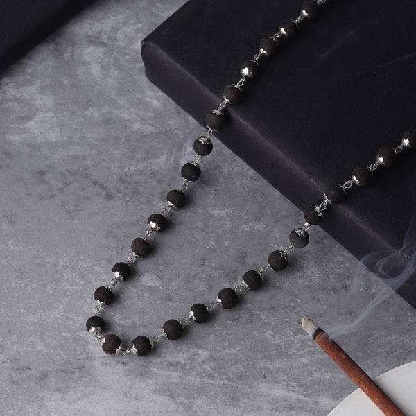 Silver Plated Eternal Karungali Mala - Natural Ebony Wood (Govt. Certified)