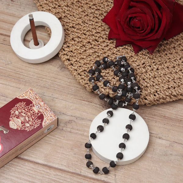Silver Plated Eternal Karungali Mala - Natural Ebony Wood (Govt. Certified)