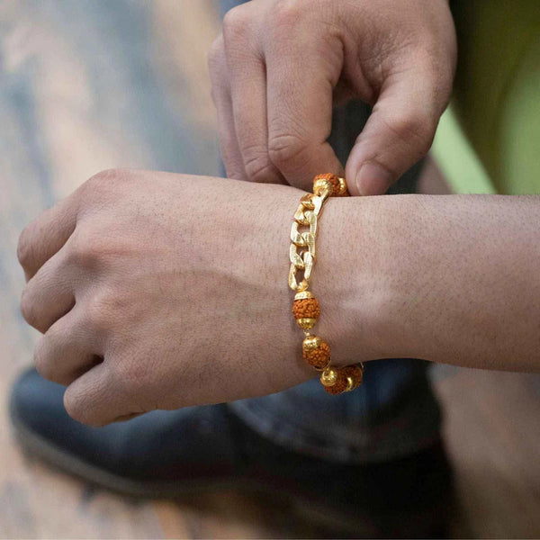 Gold-Plated Rudraksha Chain Bracelet