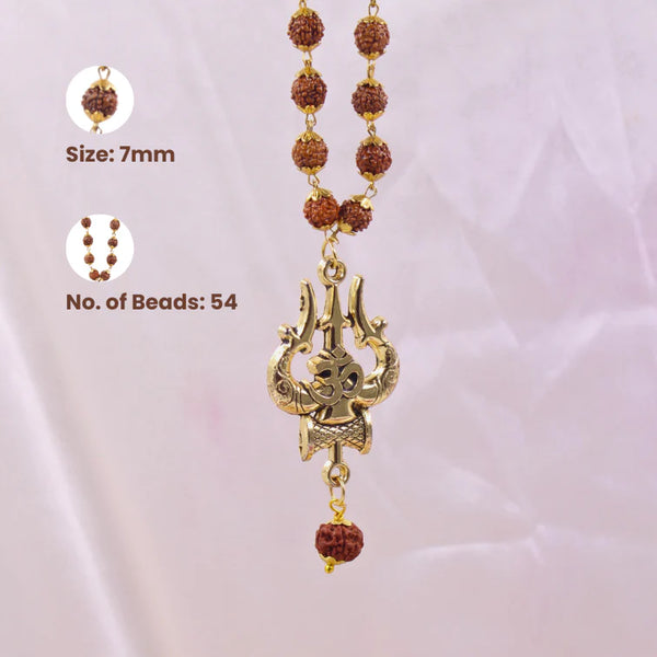 Gold Plated Rudraksha Shiva Trishool Necklace
