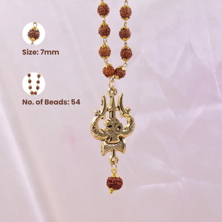 Gold Plated Rudraksha Shiva Trishool Necklace