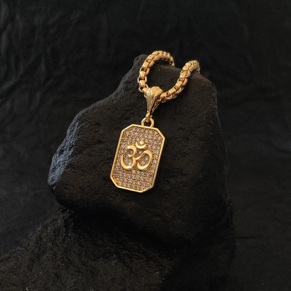 Devamm Premium Om Diamond Pendant and Chain with Gold Plated