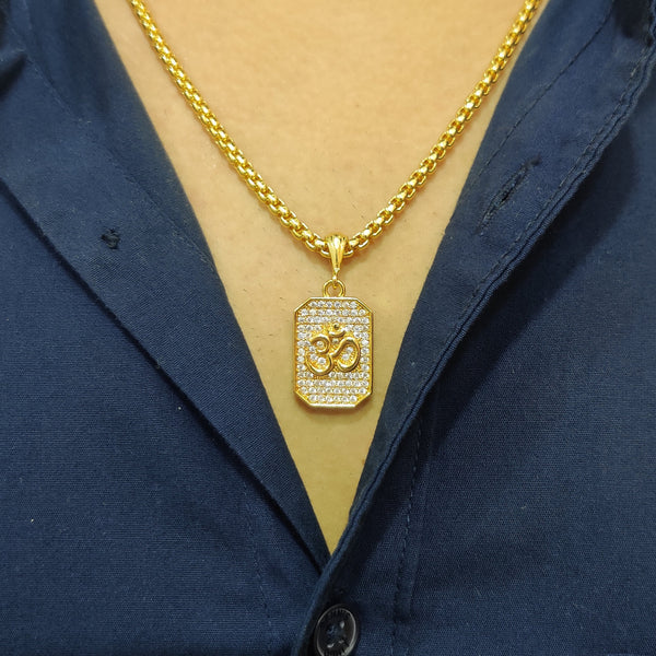 Devamm Premium Om Diamond Pendant and Chain with Gold Plated