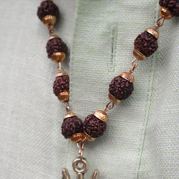 Gold Plated Rudraksha Shiva Trishool Necklace