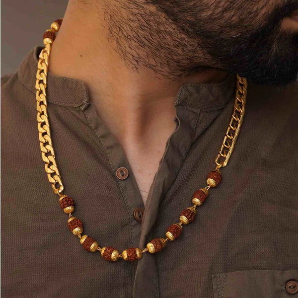 Gold Plated Rudraksha Chain Necklace