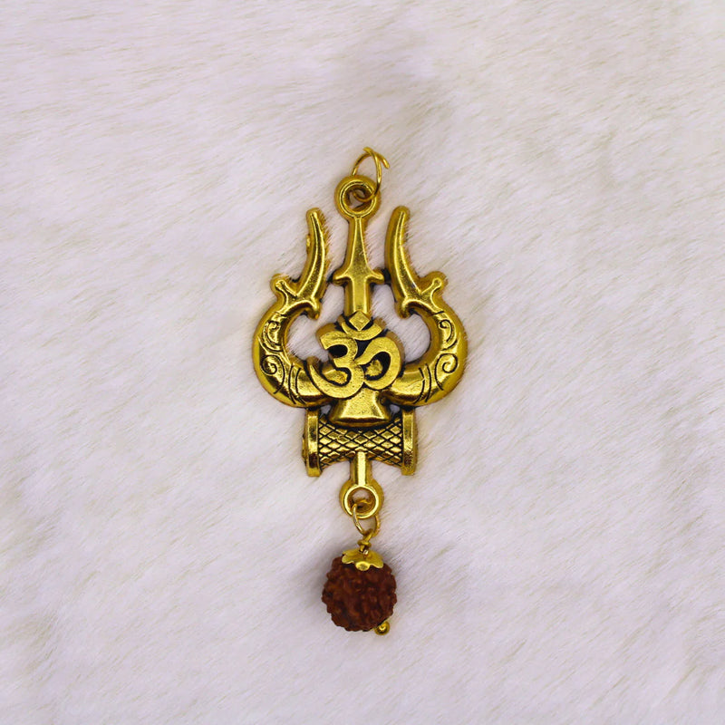 Gold Plated Rudraksha Shiva Trishool Necklace